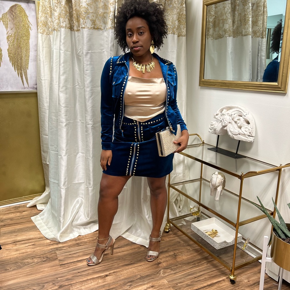 Elegant European fashion woman Royal Blue Suede Jack
